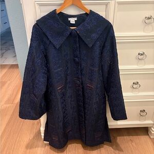 Navy Blue Embroidered Women's Coat